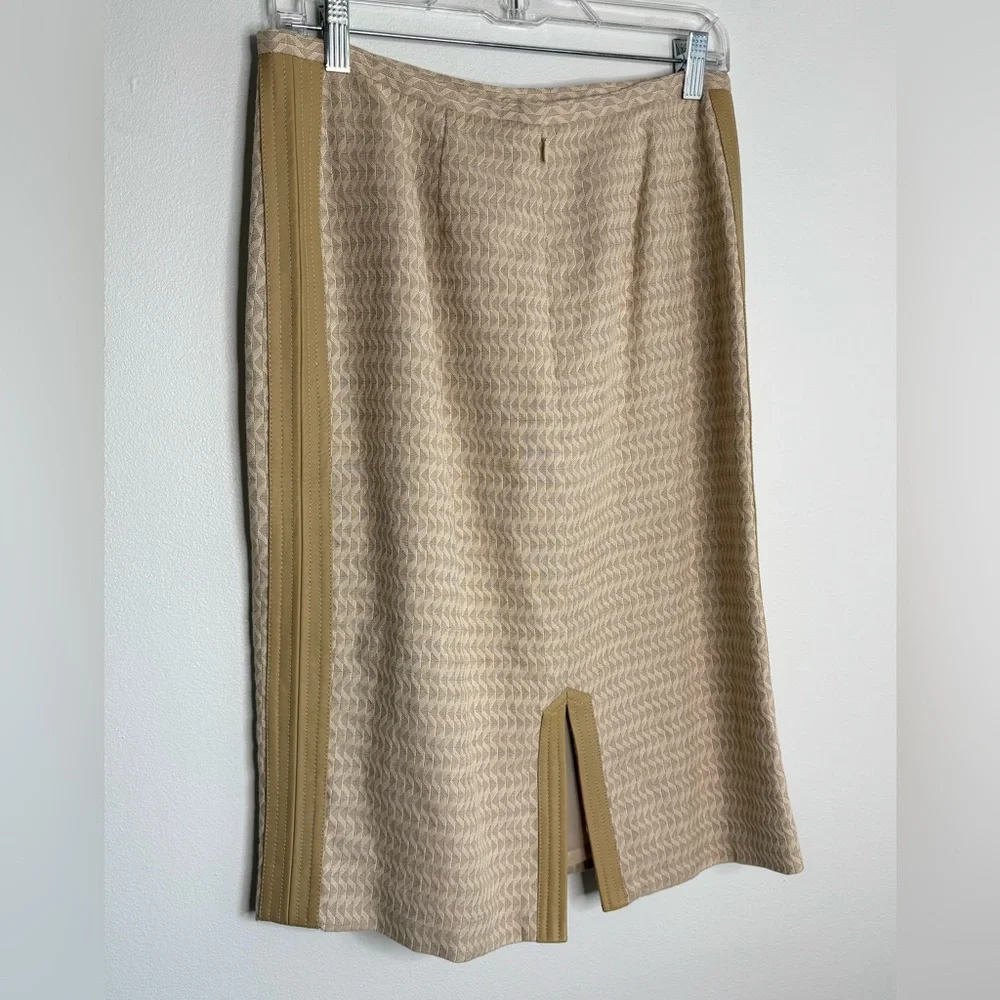 VTG/NWT Doncaster Skirt Suit Set, Size 10, Stunning Tan/Cream w/ Leather Trim - Picture 12 of 16